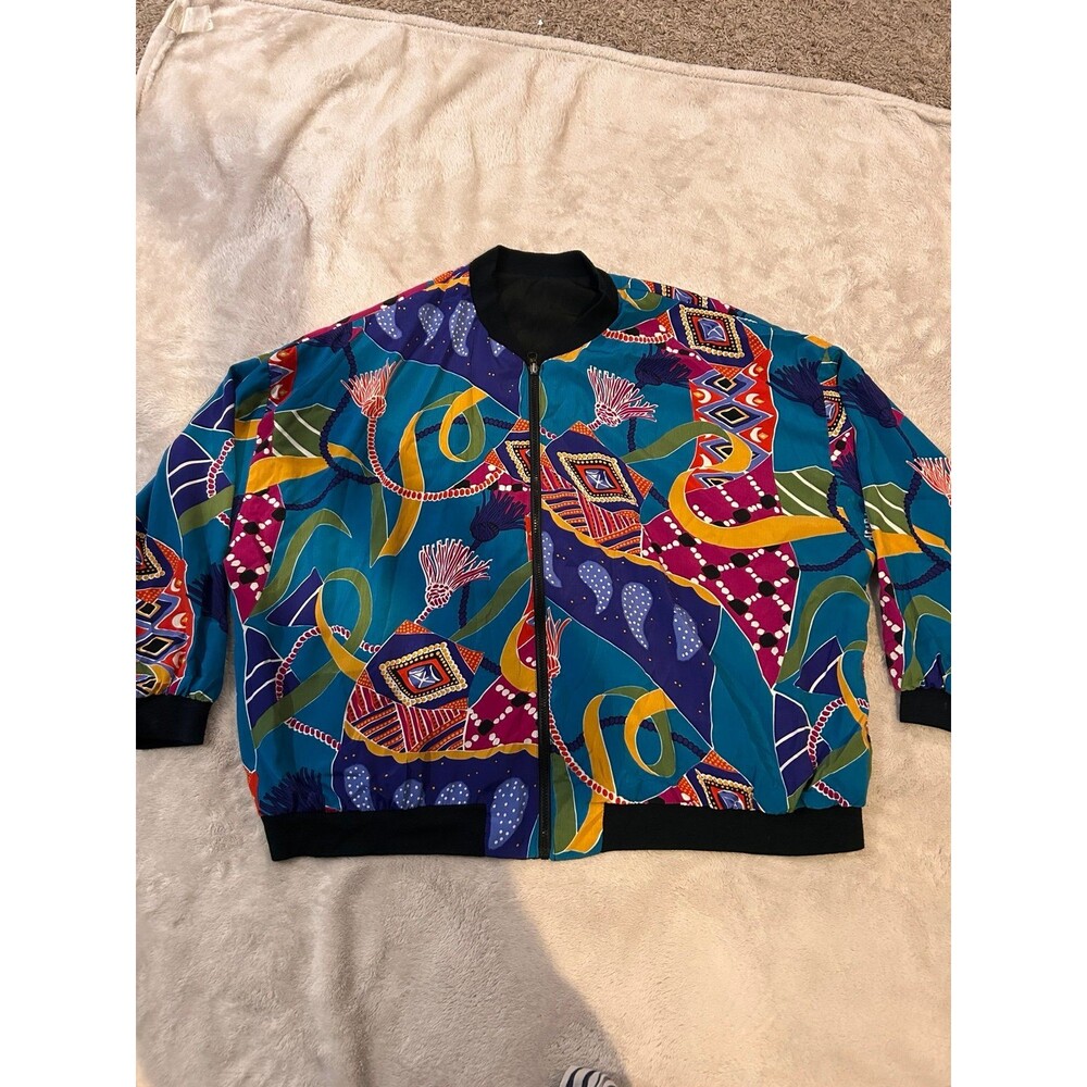 Vintage 80s 90s Silky Scarf Print Bomber Jacket Tassel Paisley Oversized